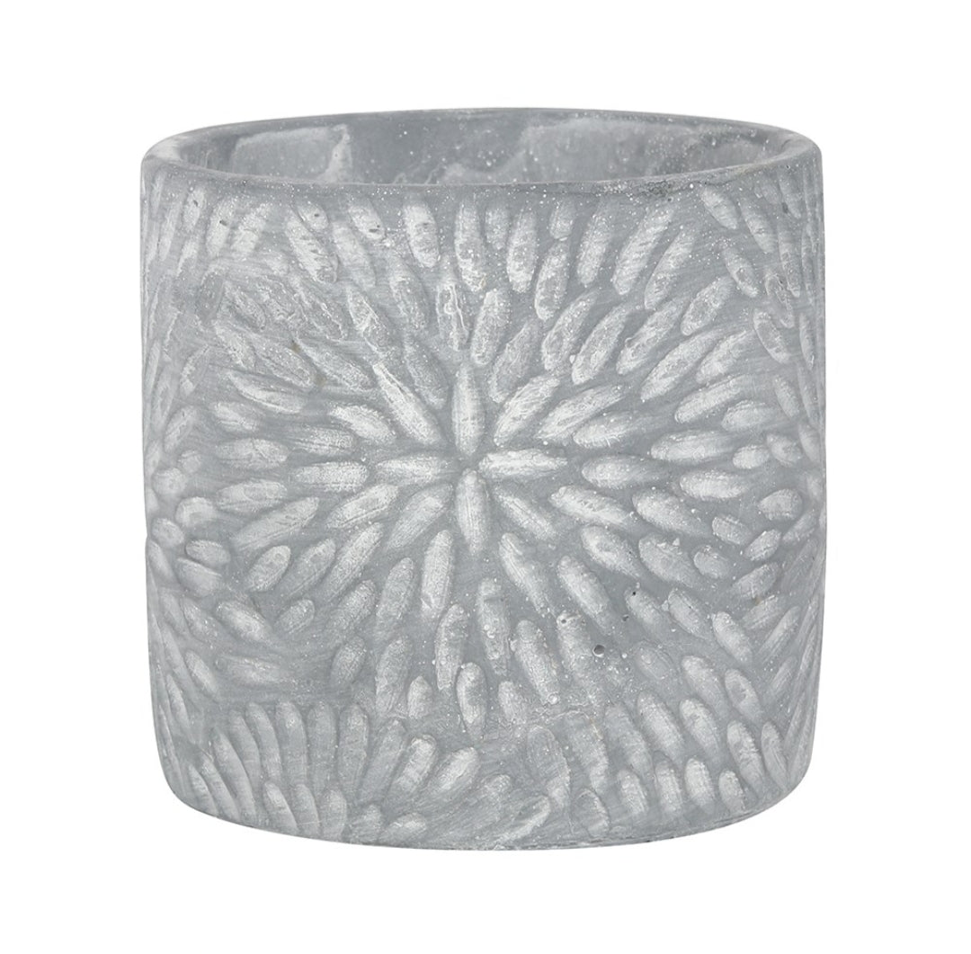 Grey and white patterned pot